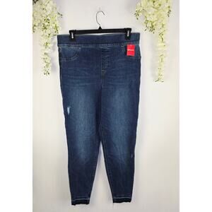 New SPANX Denim Leggings 2X Dark Medium Wash Raw Hem Shaping Stretch Jeggings